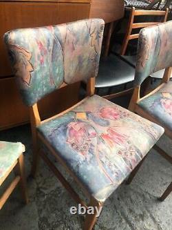 Vintage retro wood fabric kitchen dining cafe chairs mid century 4 reupholstery