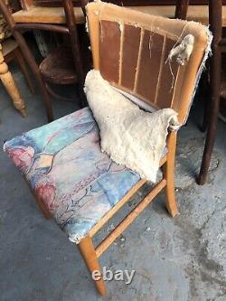 Vintage retro wood fabric kitchen dining cafe chairs mid century 4 reupholstery