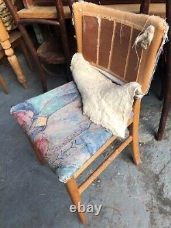 Vintage retro wood fabric kitchen dining cafe chairs mid century 4 reupholstery