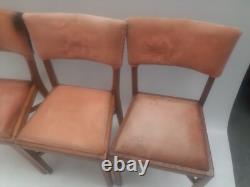 Vintage retro wooded pink velvet kitchen dining cafe chairs mid century MCM x 3