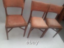 Vintage retro wooded pink velvet kitchen dining cafe chairs mid century MCM x 3