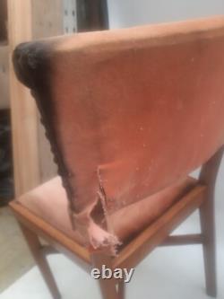 Vintage retro wooded pink velvet kitchen dining cafe chairs mid century MCM x 3