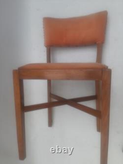 Vintage retro wooded pink velvet kitchen dining cafe chairs mid century MCM x 3