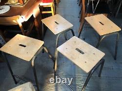 Vintage retro wooden stacking industrial kitchen dining cafe stool mid century 4