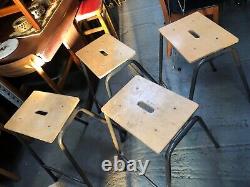 Vintage retro wooden stacking industrial kitchen dining cafe stool mid century 4