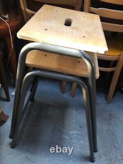 Vintage retro wooden stacking industrial kitchen dining cafe stool mid century 4