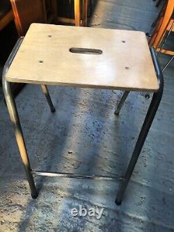 Vintage retro wooden stacking industrial kitchen dining cafe stool mid century 4