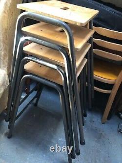 Vintage retro wooden stacking industrial kitchen dining cafe stool mid century 4