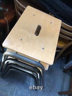 Vintage retro wooden stacking industrial kitchen dining cafe stool mid century 4