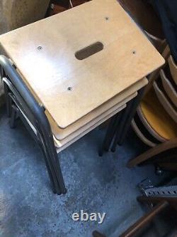 Vintage retro wooden stacking industrial kitchen dining cafe stool mid century 4