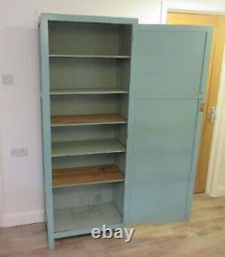 Vintage shabby chic tall pale blue wooden kitchen bedroom linen cupboard cabinet