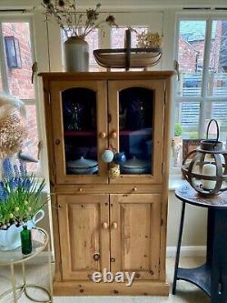 Vintage solid waxed pine cottage kitchen larder display cabinet linen press