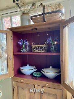 Vintage solid waxed pine cottage kitchen larder display cabinet linen press