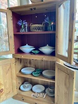 Vintage solid waxed pine cottage kitchen larder display cabinet linen press