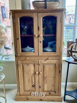 Vintage solid waxed pine cottage kitchen larder display cabinet linen press