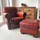 Vintage Style Leather Armchair And Footstool, Vintage Style Leather Club Chair