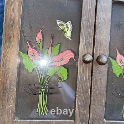 Vintage wall cabinet doors Calla lilies Butterfly Spice Rack Cottage 16 X 11