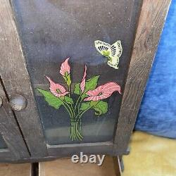 Vintage wall cabinet doors Calla lilies Butterfly Spice Rack Cottage 16 X 11