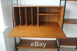 Vintage wall shelving Retro teak shop display cabinet mid century bookcase desk