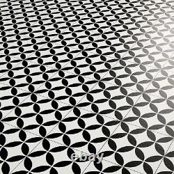 Vinyl Flooring Black & White Vintage Victorian Tiles Retro Foam Sheet Lino Roll