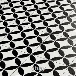 Vinyl Flooring Black & White Vintage Victorian Tiles Retro Foam Sheet Lino Roll