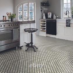 Vinyl Flooring Black & White Vintage Victorian Tiles Retro Foam Sheet Lino Roll