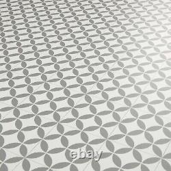 Vinyl Flooring Grey & White Vintage Victorian Tiles Retro Foam Sheet Lino Roll