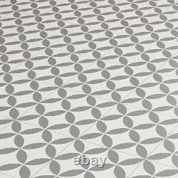 Vinyl Flooring Grey & White Vintage Victorian Tiles Retro Foam Sheet Lino Roll