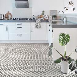Vinyl Flooring Grey & White Vintage Victorian Tiles Retro Foam Sheet Lino Roll