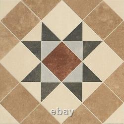 Vinyl Flooring Roll Vintage Kitchen Bathroom Cream Brown Retro Tile Effect Lino