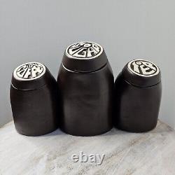 Vtg 60s/70s Honiton Devon Canister Storage Jars Brown Retro Coffee Tea Sugar