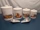 Vtg 70s Ransburg Painted Kitchen Canister Set White Knobs & Scoops Tin Metal (g)
