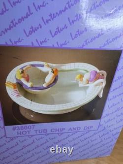 Vtg Lotus HOT TUB CHIP & DIP Ceramic 2PC Bowl Set Swimming Pool Party w Box 1995