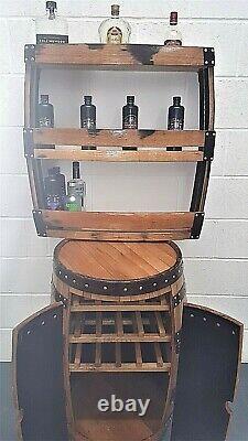 WINE-DRINK RACK Side Board Handcrafted Solid Whiskey Oak Barrel Furniture
