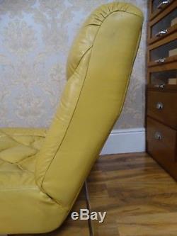 WOW! On trend Vintage Mid C Bright lemon Yellow Leather lounger chair armchair