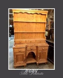 Welsh Dresser Characterful Vintage Solid Pine Hand Carved Dovetails Bun Feet Gc