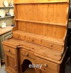 Welsh Dresser Characterful Vintage Solid Pine Hand Carved Dovetails Bun Feet Gc