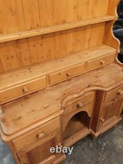 Welsh Dresser Characterful Vintage Solid Pine Hand Carved Dovetails Bun Feet Gc