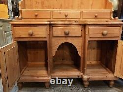 Welsh Dresser Characterful Vintage Solid Pine Hand Carved Dovetails Bun Feet Gc