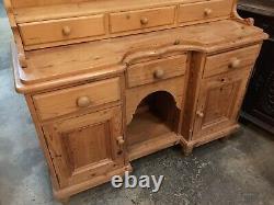 Welsh Dresser Characterful Vintage Solid Pine Hand Carved Dovetails Bun Feet Gc