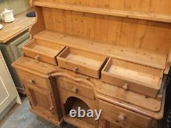 Welsh Dresser Characterful Vintage Solid Pine Hand Carved Dovetails Bun Feet Gc