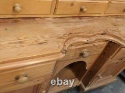 Welsh Dresser Characterful Vintage Solid Pine Hand Carved Dovetails Bun Feet Gc