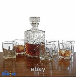 Whiskey Decanter Set Glass Bottle 6 Glasses Crystal Like Liquor Wine Stopper