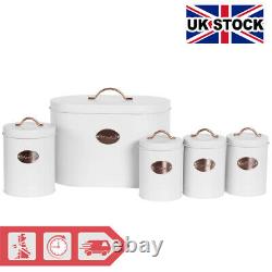 White 5pcs Kitchen Container Storage Set Bread Bin Tea Sugar Coffee Biscuit Tins