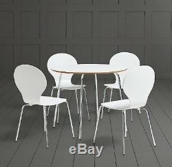 White Dining Table Round Retro Room Unit Kitchen Bistro Wood & Metal Silver Legs
