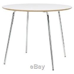 White Dining Table Round Retro Room Unit Kitchen Bistro Wood & Metal Silver Legs