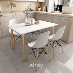White Dining Table and Chairs 4 Set Wooden Legs Dining Room Kitchen Office Desk