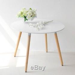 White Retro Round Cafeteria Home Kitchen Dining 100cm 4 Seater Table Wooden Leg