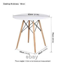 White Round Dining Table and 2/4 Chairs Set Wood Legs Metal Frame Kitchen Desk
