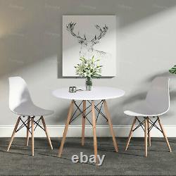 White Round Dining Table and 2/4 Chairs Set Wood Legs Metal Frame Kitchen Desk